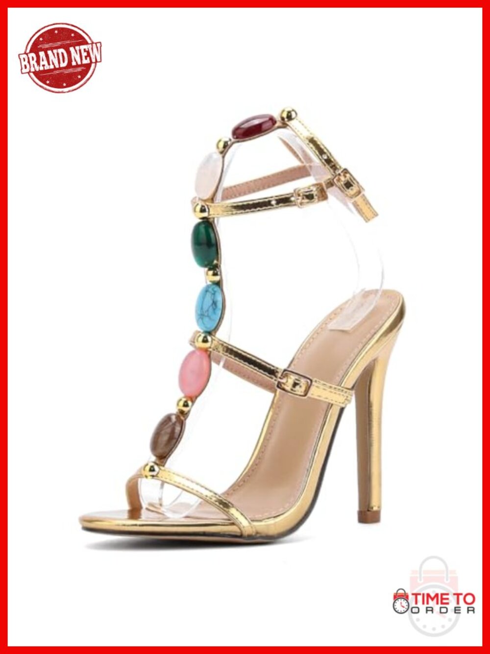 Jewelled Strappy Gladiator Stiletto Heeled Sandals Open Toe Ankle Strap